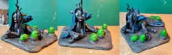 Size: 6000x1920 | Tagged: safe, artist:neo glin, derpibooru import, queen chrysalis, changeling, changeling queen, craft, egg, female, figurine, lying down, photo, sculpture, smiling, solo, wings