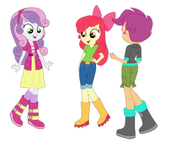 Size: 4593x4000 | Tagged: safe, artist:gmaplay, derpibooru import, apple bloom, scootaloo, sweetie belle, equestria girls, adorabloom, butt, cute, cutealoo, cutie mark crusaders, cutie mark cuties, dancing, diasweetes, rear view, scootabutt, simple background, transparent background