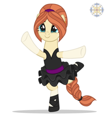 Size: 3000x3500 | Tagged: safe, artist:r4hucksake, derpibooru import, oc, oc only, oc:frazzle, earth pony, pony, alternate hairstyle, ballerina, ballet, ballet slippers, base used, braid, braided tail, clothes, coat markings, cute, ear piercing, eyeshadow, freckles, hair bun, hairband, makeup, ocbetes, piercing, simple background, smiling, socks (coat marking), solo, tail, transparent background, tutu
