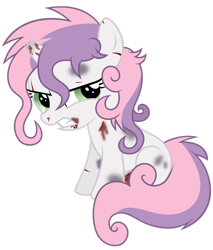 Size: 1280x1504 | Tagged: safe, derpibooru import, sweetie belle, pony, unicorn, fanfic:muffins, bleeding, blood, broken horn, fanfic art, female, filly, foal, gritted teeth, horn, injured, simple background, solo, teeth, transparent background