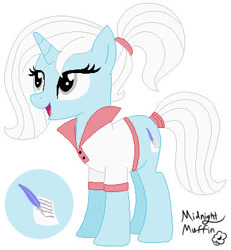 Size: 383x414 | Tagged: safe, artist:midnightmuffinda, derpibooru import, oc, oc only, oc:crystal clear, unicorn, fanfic:muffins, fanfic:scootaloo's sacrifice, 2019, base used, fanfic art, female, signature, simple background, solo, therapist, white background