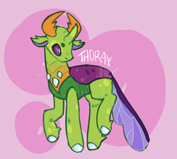 Size: 2000x1800 | Tagged: safe, artist:tottallytoby, derpibooru import, thorax, changedling, changeling, king thorax, pink background, simple background, solo