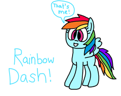 Size: 1477x1173 | Tagged: safe, artist:madisontheponyfan673, derpibooru import, rainbow dash, pegasus, pony, g4, awesome, cute, dashabetes, exclamation point, female, grin, kid pix, mare, simple background, smiling, solo, speech bubble, white background