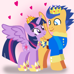 Size: 1400x1400 | Tagged: safe, artist:mlplary6, derpibooru import, flash sentry, twilight sparkle, twilight sparkle (alicorn), alicorn, pegasus, pony, clothes, crown, female, flashlight, heart, husband and wife, jewelry, looking at each other, looking at someone, love, male, mare, married couple, regalia, shipping, smiling, smiling at each other, stallion, straight