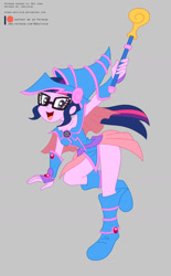 Size: 828x1333 | Tagged: safe, artist:niban-destikim, derpibooru import, sci-twi, twilight sparkle, human, equestria girls, clothes, commission, cosplay, costume, dark magician girl, female, gray background, simple background, solo, yu-gi-oh!