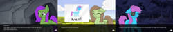 Size: 5760x1080 | Tagged: safe, oc, oc only, earth pony, pegasus, pony, cute, eyepatch, female, game screencap, mare, marequest, marequest: an interactive tail, socks, stylistic suck, text, triptych, visual novel