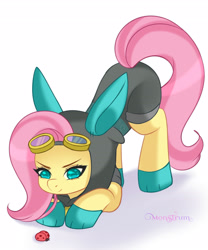 Size: 3000x3600 | Tagged: safe, artist:monstrum, derpibooru import, fluttershy, insect, ladybug, pegasus, pony, clothes, costume, dangerous mission outfit, goggles, goggles on head, hoodie, solo