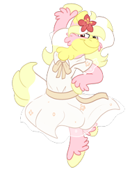 Size: 2000x2500 | Tagged: safe, artist:euspuche, derpibooru import, oc, oc only, oc:carmen garcía, clothes, dancing, dress, eyes closed, flower, flower in hair, simple background, smiling, solo, transparent background