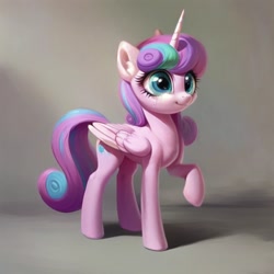 Size: 768x768 | Tagged: safe, ai content, derpibooru import, generator:purplesmart.ai, generator:stable diffusion, machine learning generated, princess flurry heart, alicorn, pony, crying, cute, female, flurrybetes, folded wings, mare, older, older flurry heart, prompter:magicnova, sad, simple background, solo, standing, wings