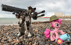 Size: 1114x717 | Tagged: safe, artist:dingopatagonico, derpibooru import, pinkie pie, earth pony, beach, gundam, gundam wing, party cannon, photo, serpent mobile suit, toy