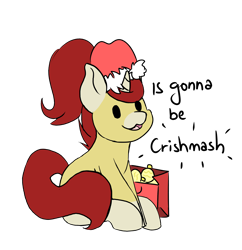 Size: 2356x2432 | Tagged: safe, artist:noxi1_48, derpibooru import, oc, oc only, oc:treble pen, pony, unicorn, christmas, daily dose of friends, hat, holiday, open mouth, open smile, santa hat, simple background, sitting, smiling, transparent background