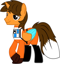 Size: 828x893 | Tagged: safe, artist:star-armour95, derpibooru import, oc, oc only, oc:ej, alicorn, fox, fox pony, hybrid, pony, clothes, colored wings, fox tail, lightning squadron, male, multicolored wings, rebel pilot, simple background, smiling, stallion, star wars, tail, transparent background, uniform, wings