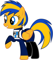 Size: 1428x1640 | Tagged: safe, artist:star-armour95, derpibooru import, oc, oc only, oc:flare spark, pegasus, clothes, female, lightning squadron, mare, rebel pilot, simple background, smiling, solo, star wars, transparent background, uniform