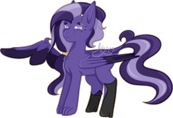 Size: 4448x3039 | Tagged: safe, artist:thecommandermiky, derpibooru import, oc, oc only, oc:miky command, pegasus, clothes, female, hair accessory, hair tie, long mane, mare, paws, pegasus oc, purple eyes, purple hair, purple mane, shoes, simple background, solo, spots, spread wings, transparent background, updated, updated design, wings