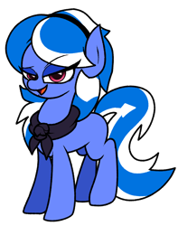 Size: 1060x1346 | Tagged: safe, artist:yamston, derpibooru import, oc, oc:little fawn, earth pony, pony, fanfic:living the dream, 2023, blue coat, fanfic art, female, mare, neckerchief, open mouth, pink eyes, simple background, solo, transparent background, two toned mane