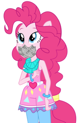 Size: 2512x3940 | Tagged: safe, artist:limedazzle, derpibooru import, edit, pinkie pie, equestria girls, legend of everfree, gag, simple background, solo, tape, tape gag, transparent background