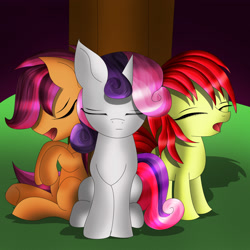 Size: 2000x2000 | Tagged: safe, artist:mrbrunoh1, artist:spitfiresparkle1, derpibooru import, apple bloom, scootaloo, sweetie belle, earth pony, pegasus, pony, unicorn, cutie mark crusaders, eyes closed, sleepy, trio