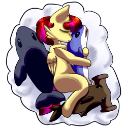 Size: 4000x4000 | Tagged: safe, artist:trr_bc, derpibooru import, oc, oc only, oc:sky knarr, pegasus, pony, shark, blåhaj, cloud, commission, hug, plushie, shark plushie, simple background, transparent background