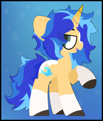 Size: 3300x3900 | Tagged: safe, artist:moonydusk, derpibooru import, oc, oc only, oc:skyfoam, unicorn, female, gradient background, lineless, mare, smiling, solo