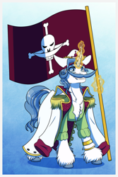 Size: 1181x1772 | Tagged: safe, artist:inuhoshi-to-darkpen, derpibooru import, fancypants, pony, unicorn, anime, commission, crossover, edward newgate, facial hair, flag, jolly roger, magic, moustache, one piece, pirate, solo, telekinesis