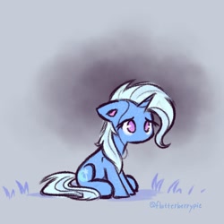 Size: 2048x2048 | Tagged: safe, artist:flutterberrypie, derpibooru import, trixie, pony, unicorn, g4, colored pinnae, cute, diatrixes, ears, female, floppy ears, high res, horn, mare, no mouth, no pupils, sad, signature, sitting, solo, the sad and depresive trixie