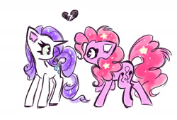 Size: 1751x1181 | Tagged: safe, artist:flutterberrypie, derpibooru import, pinkie pie, rarity, earth pony, pony, unicorn, g4, colored pinnae, duo, duo female, female, heart, heart eyes, horn, lesbian, looking at each other, looking at someone, mare, raised hoof, raised leg, raripie, shipping, simple background, sparkles, sparkly eyes, white background, wingding eyes