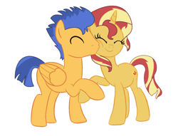 Size: 1777x1361 | Tagged: safe, artist:brightstar40k, derpibooru import, flash sentry, sunset shimmer, pegasus, unicorn, female, flashimmer, kissing, male, shipping, simple background, straight, white background