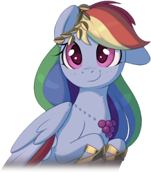 Size: 1302x1492 | Tagged: safe, artist:nookprint, derpibooru import, edit, editor:maonyman, rainbow dash, pegasus, pony, the best night ever, blushing, clothes, cute, dashabetes, dress, ears, female, floppy ears, gala dress, gown, mare, one ear down, rainbow dash's first gala dress, raised hooves, simple background, smiling, transparent background