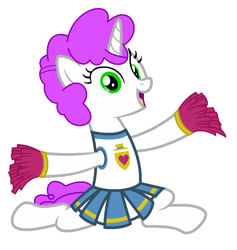 Size: 873x921 | Tagged: safe, artist:brightstar40k, derpibooru import, oc, oc only, oc:glitterpath, unicorn, cheering, cheerleader, cheerleader outfit, clothes, simple background, solo, white background