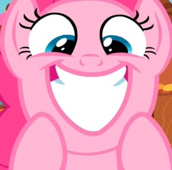 Size: 720x711 | Tagged: safe, derpibooru import, screencap, pinkie pie, earth pony, pegasus, pony, big smile, episode needed, female, looking down, mare, official, smiling, solo