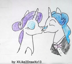 Size: 750x671 | Tagged: safe, artist:xilike2drawxx13, derpibooru import, fancypants, rarity, pony, unicorn, eyes closed, female, kiss on the lips, kissing, male, mare, raripants, shipping, simple background, stallion, straight, traditional art