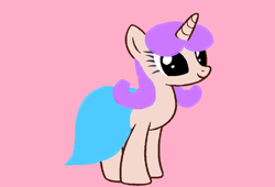 Size: 1102x748 | Tagged: safe, artist:disneyponyfan, artist:melodysweetheart, derpibooru import, earth pony, pony, g4, base used, blue dress, blue skirt, daffinee toilette, female, mare, ms paint, pink background, pinky dinky doo, ponified, purple hair, purple mane, rule 85, simple background, solo, species swap