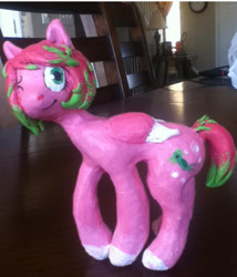 Size: 489x570 | Tagged: safe, artist:lupisvulpes, derpibooru import, oc, oc only, pegasus, pony, craft, female, irl, mare, photo, pink body, pink hair, sculpture, solo, wings