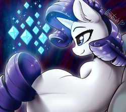 Size: 1073x960 | Tagged: safe, artist:llametsul, derpibooru import, rarity, pony, unicorn, back, butt, colored, plot, sexy, shiny, signature, solo, sparkles