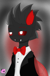 Size: 1948x2988 | Tagged: safe, artist:mairiathus, derpibooru import, oc, oc only, changeling, bowtie, clothes, red changeling, solo, suit