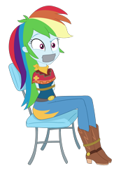 Size: 1500x1941 | Tagged: safe, artist:splendidbondage, derpibooru import, rainbow dash, equestria girls, bondage, chair, gag, rainbond dash, simple background, solo, tape, tape gag, tied up, transparent background