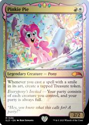 Size: 795x1110 | Tagged: safe, artist:rudy siswanto, derpibooru import, pinkie pie, earth pony, pony, confetti, female, magic the gathering, mare, merchandise, official, party cannon, ponies the galloping