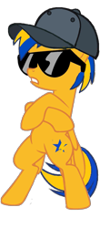 Size: 813x1681 | Tagged: safe, artist:mlpfan3991, derpibooru import, oc, oc only, oc:flare spark, pegasus, pony, baseball cap, bipedal, cap, crossed hooves, female, hat, simple background, solo, sunglasses, swag, tomboy, transparent background