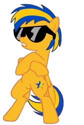 Size: 1000x1500 | Tagged: safe, alternate version, artist:mlpfan3991, derpibooru import, oc, oc only, oc:flare spark, pegasus, pony, bipedal, female, solo, sunglasses, swag, tomboy