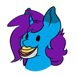 Size: 1227x1213 | Tagged: safe, artist:noxi1_48, derpibooru import, oc, oc only, oc:creatio, pony, unicorn, bust, daily dose of friends, eating, nom, simple background, solo, transparent background