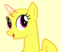 Size: 790x675 | Tagged: artist needed, source needed, safe, artist:ameliagirls53, derpibooru import, edit, oc, oc only, pony, unicorn, amending fences, g4, season 5, bald, base, eyelashes, female, mare, simple background, smiling, solo, talking, tan background