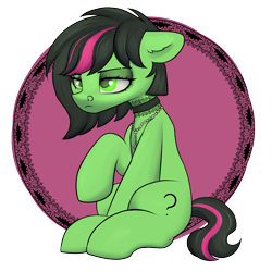 Size: 3000x3000 | Tagged: safe, artist:dumbwoofer, derpibooru import, oc, oc only, oc:anon filly, earth pony, pony, choker, ear fluff, ears, eyeliner, female, filly, foal, frown, goth, jewelry, makeup, mane dye, mascara, necklace, nose piercing, nose ring, piercing, simple background, sitting, solo, transparent background