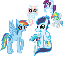 Size: 413x379 | Tagged: safe, artist:littlesnowyowl, derpibooru import, rainbow dash, soarin', pegasus, pony, baby, baby pony, family, female, filly, foal, male, mare, offspring, parent:rainbow dash, parent:soarin', parents:soarindash, shipping, simple background, soarindash, stallion, straight, transparent background, vector