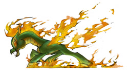 Size: 1280x760 | Tagged: safe, artist:haju-jung, derpibooru import, tianhuo, them's fightin' herds, community related, fiery wings, mane of fire, sharp teeth, simple background, solo, tail, tail of fire, teeth, white background, wings