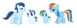 Size: 749x280 | Tagged: safe, artist:3d4d, derpibooru import, rainbow dash, soarin', oc, oc:nimbus, oc:stratus, pegasus, pony, colt, family, female, filly, foal, male, mare, offspring, parent:rainbow dash, parent:soarin', parents:soarindash, shipping, simple background, soarindash, stallion, straight, white background