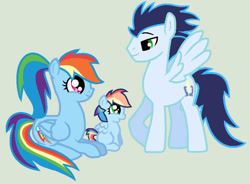 Size: 749x550 | Tagged: safe, artist:galaxyswirlsyt, derpibooru import, rainbow dash, soarin', oc, pegasus, pony, female, filly, foal, lying down, male, mare, offspring, parent:rainbow dash, parent:soarin', parents:soarindash, ponytail, shipping, simple background, soarindash, stallion, straight