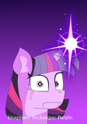 Size: 1200x1700 | Tagged: safe, derpibooru import, twilight sparkle, ear fluff, ears, female, glowing, glowing horn, gradient background, horn, looking at you, solo