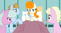 Size: 2258x1230 | Tagged: safe, anonymous artist, derpibooru exclusive, derpibooru import, ginger tea, hazel harvest, millie, opulence, earth pony, pony, baby, baby pony, base used, birth, female, foal, group, las pegasus resident, male, mare, mystic shell, stallion