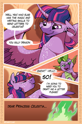 Size: 2064x3132 | Tagged: safe, derpibooru import, spike, twilight sparkle, twilight sparkle (alicorn), alicorn, comic:special talent initiative, comic, golden oaks library, redesign, reimagining