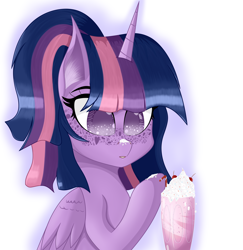 Size: 3240x3340 | Tagged: safe, artist:krymak, derpibooru import, twilight sparkle, twilight sparkle (alicorn), alicorn, drink, milkshake, simple background